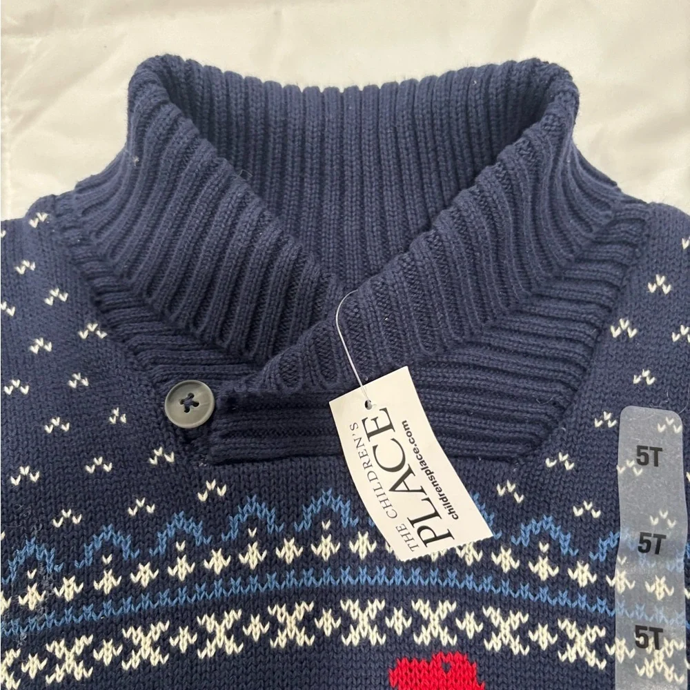 Children’s Place Dino Sweater | Navy Fair Isle | Size 5T | NWT